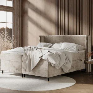 Boxspringbed van chenillestof Segni – matras – topper matras – 160×200 cm – beige Boxspringbed van chenillestof Segni – matras – topper matras – 160×200 cm – beige