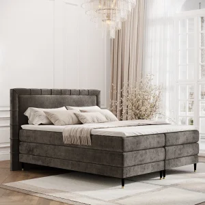 Boxspringbed met hoofdeinde van chenillestof – Rimini – matras en dekmatras – 160×200 cm – bruin Boxspringbed met hoofdeinde van chenillestof – Rimini – matras en dekmatras – 160×200 cm – bruin