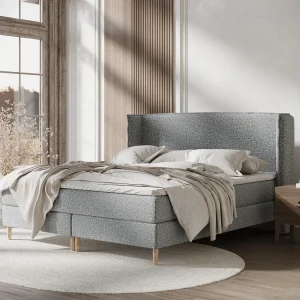 Boxspringbed met hoofdeinde van bouclestof – Ardis – matras en dekmatras – 140×200 cm – grijs Boxspringbed met hoofdeinde van bouclestof – Ardis – matras en dekmatras – 140×200 cm – grijs