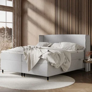 Boxspringbed van geweven stof Segni – matras – topper matras – 140×200 cm – lichtgrijs