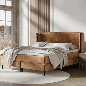 Boxspringbed met hoofdeinde van chenillestof – Ardis – matras en dekmatras – 180×200 cm – koper Boxspringbed met hoofdeinde van chenillestof – Ardis – matras en dekmatras – 180×200 cm – koper