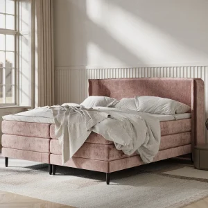 Boxspringbed met hoofdeinde van chenillestof – Carizzo – matras en dekmatras – 200×200 cm – roze Boxspringbed met hoofdeinde van chenillestof – Carizzo – matras en dekmatras – 200×200 cm – roze