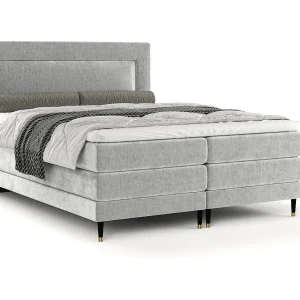 Boxspringbed met hoofdeinde van chenillestof – Madame – matras en dekmatras – 140×200 cm – lichtgrijs