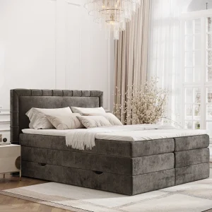 Boxspringbed met hoofdeinde van chenillestof – Rosabel – matras en dekmatras – 200×200 cm – bruin Boxspringbed met hoofdeinde van chenillestof – Rosabel – matras en dekmatras – 200×200 cm – bruin