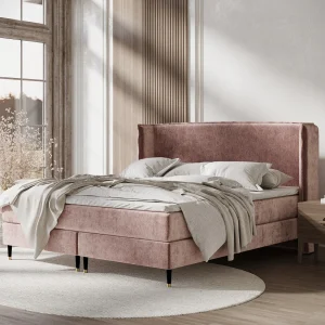 Boxspringbed met hoofdeinde van chenillestof – Ardis – matras en dekmatras – 140×200 cm – roze Boxspringbed met hoofdeinde van chenillestof – Ardis – matras en dekmatras – 140×200 cm – roze