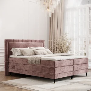 Boxspringbed met hoofdeinde van chenillestof – Rimini – matras en dekmatras – 140×200 cm – roze Boxspringbed met hoofdeinde van chenillestof – Rimini – matras en dekmatras – 140×200 cm – roze