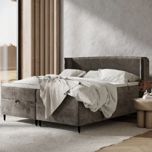 Boxspringbed met hoofdeinde van chenillestof – Monpelli – matras en dekmatras – 200×200 cm – bruin Boxspringbed met hoofdeinde van chenillestof – Monpelli – matras en dekmatras – 200×200 cm – bruin