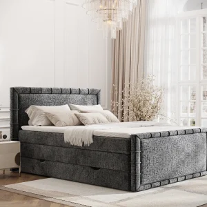 Boxspringbed met hoofdeinde van chenillestof – Estelle – matras en dekmatras – 160×200 cm – grafiet Boxspringbed met hoofdeinde van chenillestof – Estelle – matras en dekmatras – 160×200 cm – grafiet