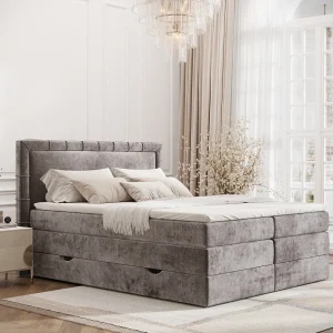 Boxspringbed met hoofdeinde van chenillestof – Rosabel – matras en dekmatras – 140×200 cm – beige Boxspringbed met hoofdeinde van chenillestof – Rosabel – matras en dekmatras – 140×200 cm – beige