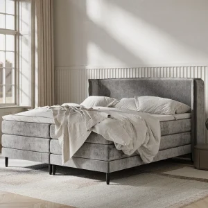 Boxspringbed met hoofdeinde van chenillestof – Carizzo – matras en dekmatras – 140×200 cm – grijs Boxspringbed met hoofdeinde van chenillestof – Carizzo – matras en dekmatras – 140×200 cm – grijs
