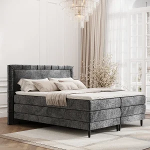 Boxspringbed met hoofdeinde van chenillestof – Rimini – matras en dekmatras – 160×200 cm – grafiet Boxspringbed met hoofdeinde van chenillestof – Rimini – matras en dekmatras – 160×200 cm – grafiet