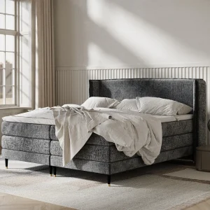Boxspringbed met hoofdeinde van chenillestof – Carizzo – matras en dekmatras – 140×200 cm – grafiet Boxspringbed met hoofdeinde van chenillestof – Carizzo – matras en dekmatras – 140×200 cm – grafiet