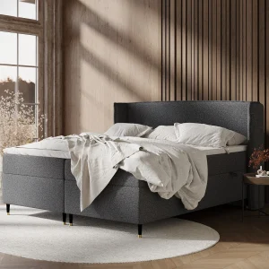 Boxspringbed van geweven stof Segni – matras – topper matras – 160×200 cm – zwart Boxspringbed van geweven stof Segni – matras – topper matras – 160×200 cm – zwart
