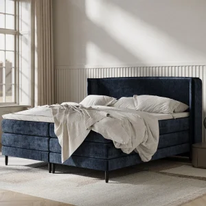 Boxspringbed met hoofdeinde van chenillestof – Carizzo – matras en dekmatras – 200×200 cm – marineblauw Boxspringbed met hoofdeinde van chenillestof – Carizzo – matras en dekmatras – 200×200 cm – marineblauw