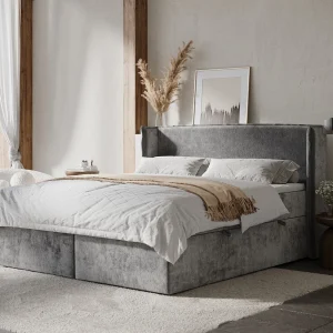 Boxspringbed met hoofdeinde van chenillestof – Skyline – matras en dekmatras – 140×200 cm – grijs Boxspringbed met hoofdeinde van chenillestof – Skyline – matras en dekmatras – 140×200 cm – grijs