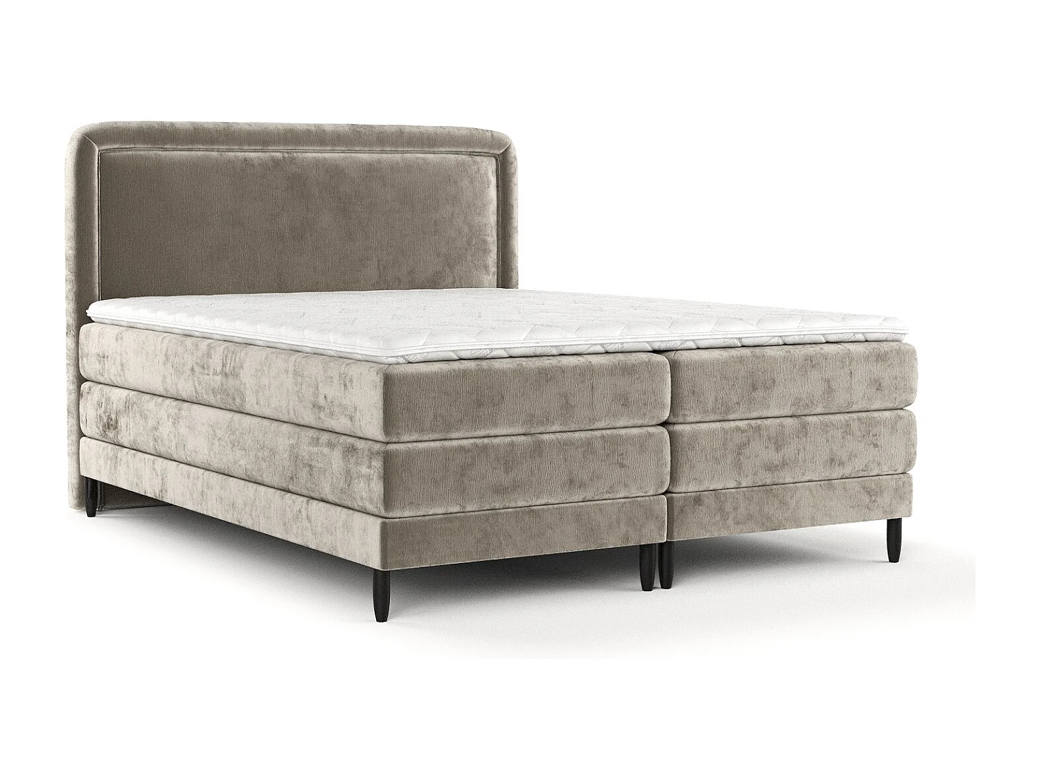 Boxspringbed met hoofdeinde van chenillestof - Dove - matras en dekmatras - 140x200 cm - beige