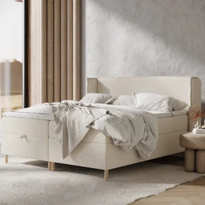 Boxspringbed met hoofdeinde van bouclestof – Monpelli – matras en dekmatras – 200×200 cm – creme Boxspringbed met hoofdeinde van bouclestof – Monpelli – matras en dekmatras – 200×200 cm – creme