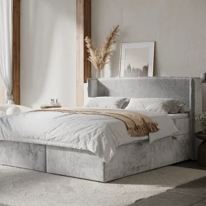 Boxspringbed met hoofdeinde van chenillestof – Skyline – matras en dekmatras – 140×200 cm – lichtgrijs Boxspringbed met hoofdeinde van chenillestof – Skyline – matras en dekmatras – 140×200 cm – lichtgrijs