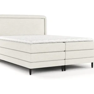 Boxspringbed met hoofdeinde van geweven stof – Dove – matras en dekmatras – 180×200 cm – creme