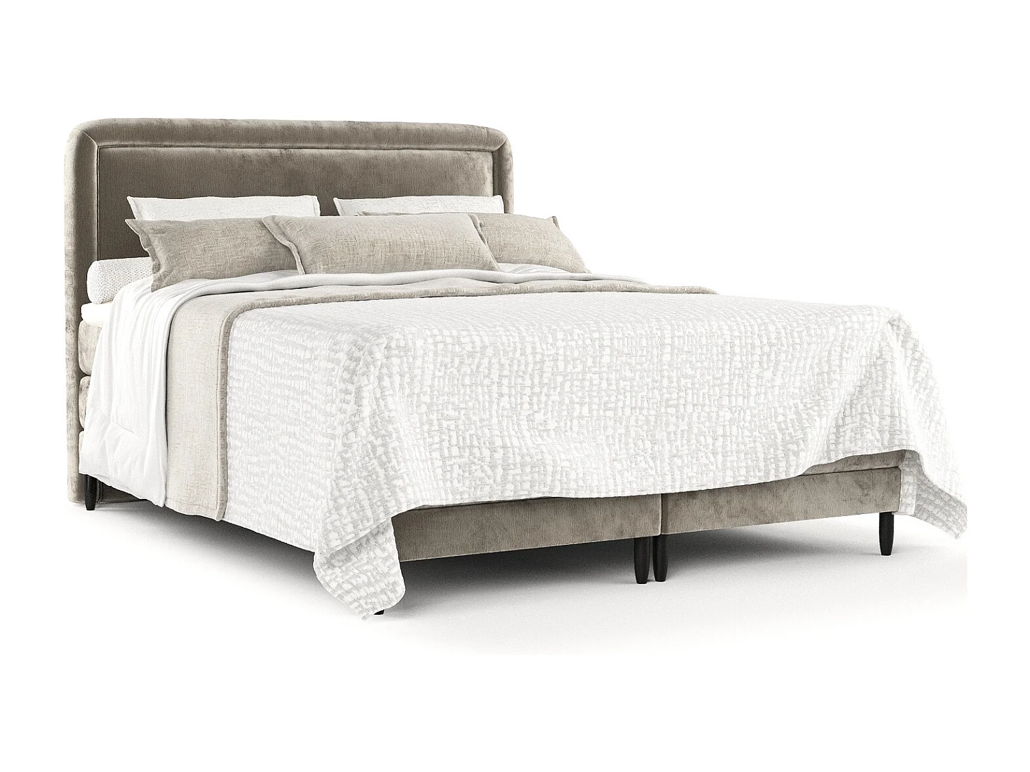 Boxspringbed met hoofdeinde van chenillestof - Dove - matras en dekmatras - 200x200 cm - beige