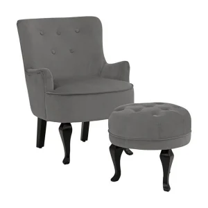 Dallas | Fauteuil + kruk in fluweel grijs Dallas | Fauteuil + kruk in fluweel grijs