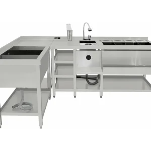 Deluxe Cocktail Bar Station met Ijsbak & Modulaire Hoekeenheid Roestvrij Staal