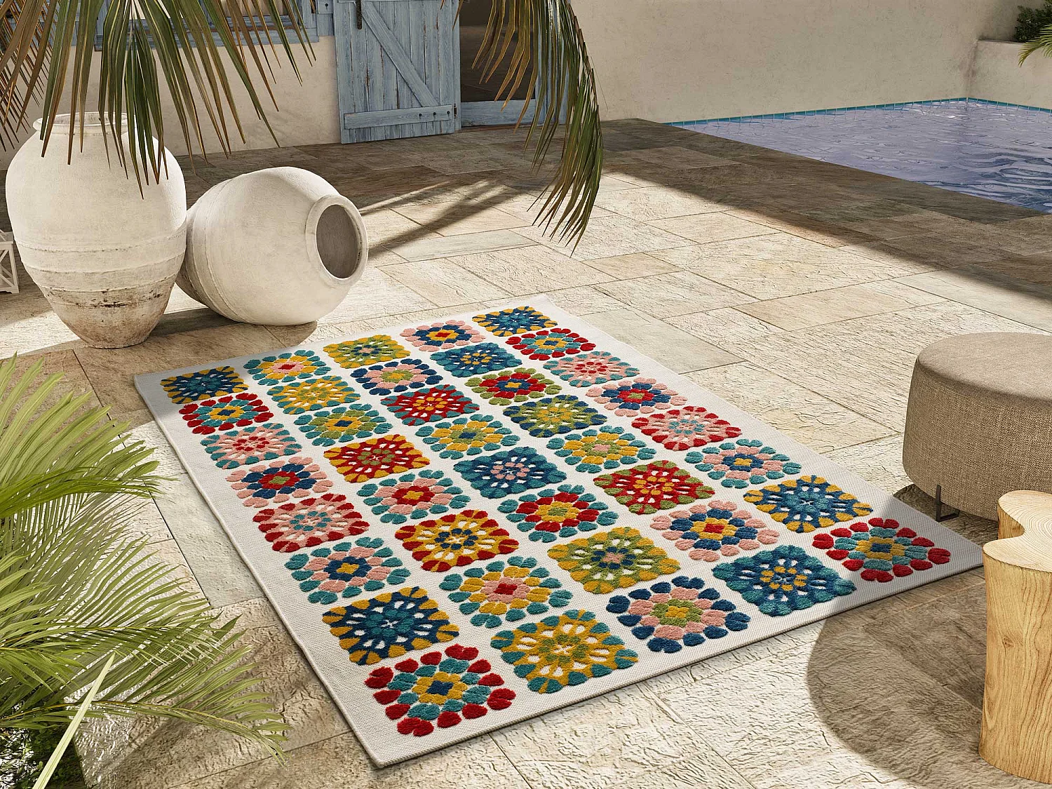 Buitentapijt - geometrisch met reliëf - veelkleurig - 120x170 cm - MILA