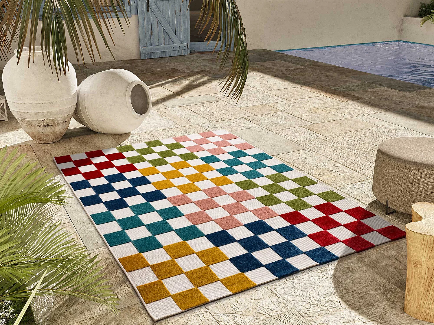 Buitentapijt - geometrisch met reliëf - veelkleurig - 120x170 cm - MILA