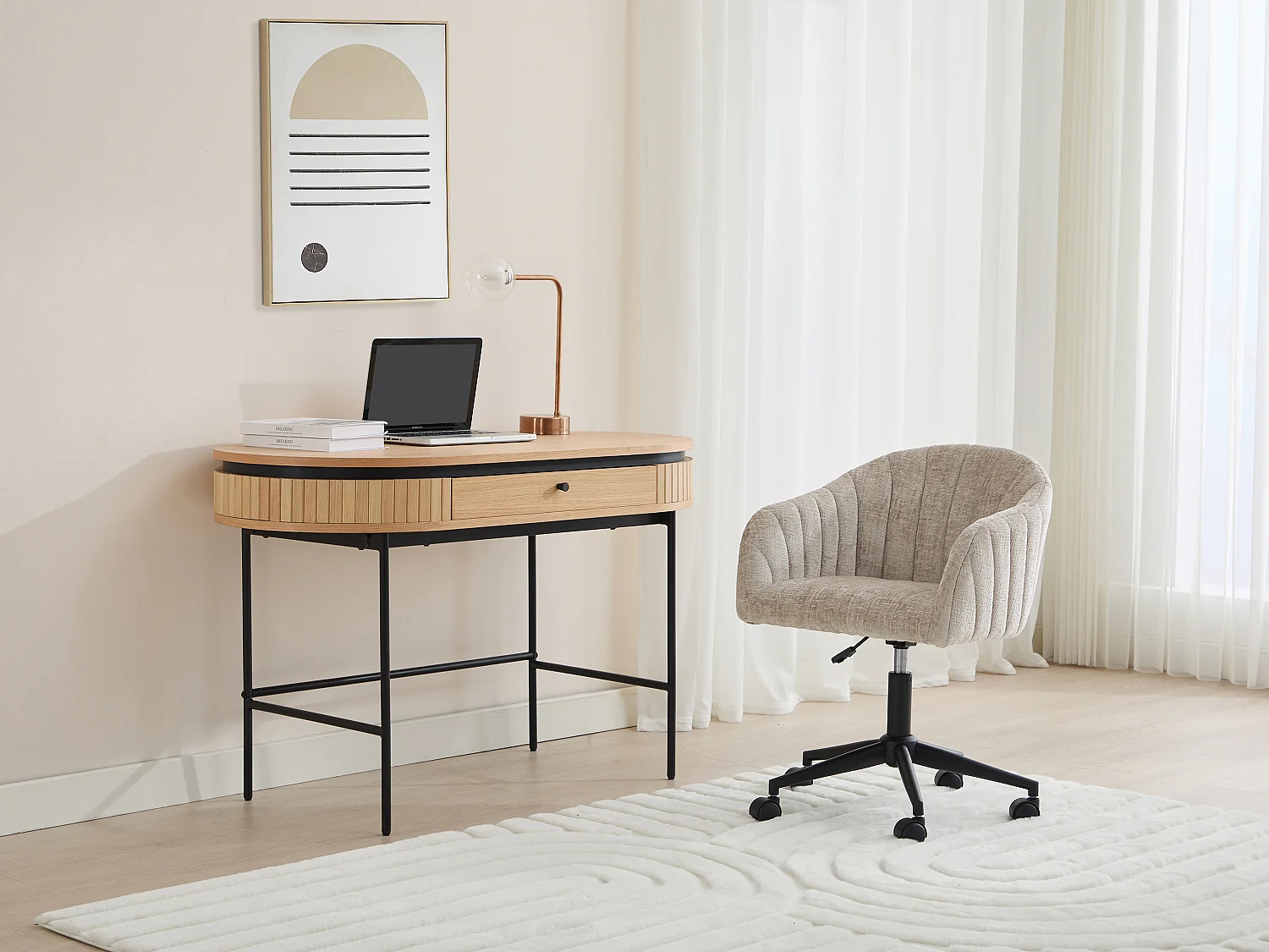 Bureau met 1 lade met eikenfineer, naturel en zwart - CARDIONA