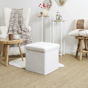 Coffre Pouf Pliable Bouclette Blanc M4 Coffre Pouf Pliable Bouclette Blanc M4