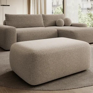 Poef in taupe textuurstof met strak design DAVISO Poef in taupe textuurstof met strak design DAVISO