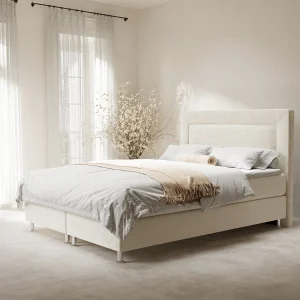 Boxspringbed met hoofdeinde van fluweelstof – Laguno – matras en dekmatras – 140×200 cm – creme Boxspringbed met hoofdeinde van fluweelstof – Laguno – matras en dekmatras – 140×200 cm – creme