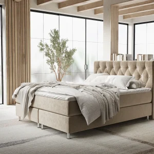 Boxspringbed met hoofdeinde van fluweelstof – Excelsior – matras en dekmatras – 140×200 cm – beige Boxspringbed met hoofdeinde van fluweelstof – Excelsior – matras en dekmatras – 140×200 cm – beige
