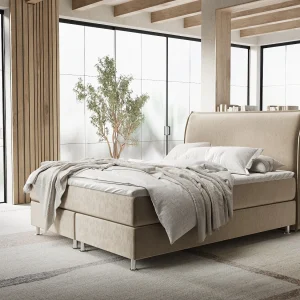 Boxspringbed met hoofdeinde van fluweelstof – Chermin – matras en dekmatras – 140×200 cm – beige Boxspringbed met hoofdeinde van fluweelstof – Chermin – matras en dekmatras – 140×200 cm – beige