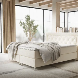 Boxspringbed met hoofdeinde van fluweelstof – Lavello – matras en dekmatras – 140×200 cm – creme Boxspringbed met hoofdeinde van fluweelstof – Lavello – matras en dekmatras – 140×200 cm – creme