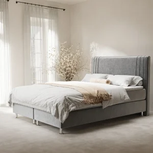 Boxspringbed met hoofdeinde van fluweelstof – Casone – matras en dekmatras – 180×200 cm – grijs