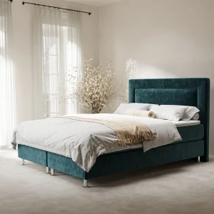 Boxspringbed met hoofdeinde van fluweelstof – Laguno – matras en dekmatras – 180×200 cm – turquoise Boxspringbed met hoofdeinde van fluweelstof – Laguno – matras en dekmatras – 180×200 cm – turquoise