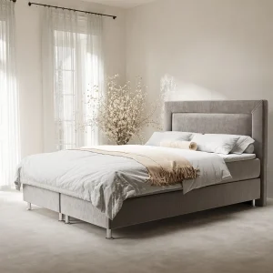 Boxspringbed met hoofdeinde van fluweelstof – Laguno – matras en dekmatras – 200×200 cm – taupe Boxspringbed met hoofdeinde van fluweelstof – Laguno – matras en dekmatras – 200×200 cm – taupe