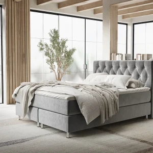 Boxspringbed met hoofdeinde van fluweelstof – Excelsior – matras en dekmatras – 140×200 cm – taupe Boxspringbed met hoofdeinde van fluweelstof – Excelsior – matras en dekmatras – 140×200 cm – taupe