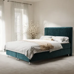 Boxspringbed met hoofdeinde van fluweelstof – Casone – matras en dekmatras – 140×200 cm – turquoise