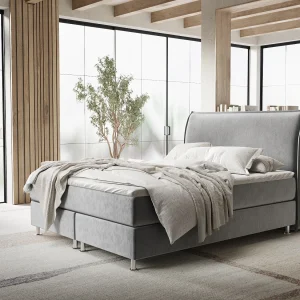 Boxspringbed met hoofdeinde van fluweelstof – Chermin – matras en dekmatras – 180×200 cm – grijs Boxspringbed met hoofdeinde van fluweelstof – Chermin – matras en dekmatras – 180×200 cm – grijs