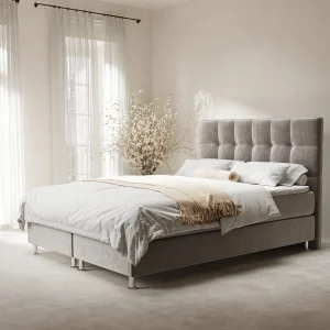 Boxspringbed met hoofdeinde van fluweelstof – Chanton – matras en dekmatras – 160×200 cm – taupe Boxspringbed met hoofdeinde van fluweelstof – Chanton – matras en dekmatras – 160×200 cm – taupe
