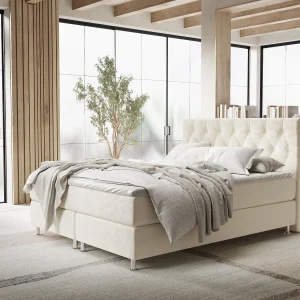 Boxspringbed met hoofdeinde van fluweelstof – Excelsior – matras en dekmatras – 160×200 cm – creme Boxspringbed met hoofdeinde van fluweelstof – Excelsior – matras en dekmatras – 160×200 cm – creme