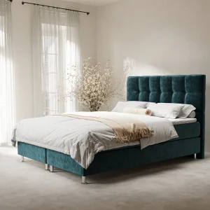 Boxspringbed met hoofdeinde van fluweelstof – Chanton – matras en dekmatras – 180×200 cm – turquoise Boxspringbed met hoofdeinde van fluweelstof – Chanton – matras en dekmatras – 180×200 cm – turquoise