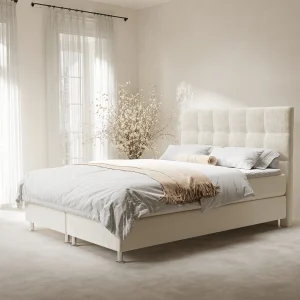 Boxspringbed met hoofdeinde van fluweelstof – Chanton – matras en dekmatras – 180×200 cm – creme Boxspringbed met hoofdeinde van fluweelstof – Chanton – matras en dekmatras – 180×200 cm – creme