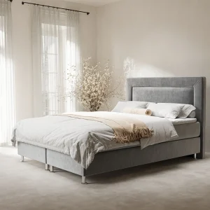 Boxspringbed met hoofdeinde van fluweelstof – Laguno – matras en dekmatras – 160×200 cm – grijs Boxspringbed met hoofdeinde van fluweelstof – Laguno – matras en dekmatras – 160×200 cm – grijs