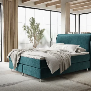 Boxspringbed met hoofdeinde van fluweelstof – Chermin – matras en dekmatras – 180×200 cm – turquoise Boxspringbed met hoofdeinde van fluweelstof – Chermin – matras en dekmatras – 180×200 cm – turquoise