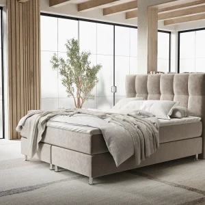 Boxspringbed met hoofdeinde van fluweelstof – Elisio – matras en dekmatras – 140×200 cm – taupe Boxspringbed met hoofdeinde van fluweelstof – Elisio – matras en dekmatras – 140×200 cm – taupe