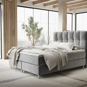 Boxspringbed met hoofdeinde van fluweelstof – Elisio – matras en dekmatras – 140×200 cm – taupe Boxspringbed met hoofdeinde van fluweelstof – Elisio – matras en dekmatras – 140×200 cm – taupe