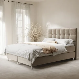 Boxspringbed met hoofdeinde van fluweelstof – Chanton – matras en dekmatras – 200×200 cm – beige Boxspringbed met hoofdeinde van fluweelstof – Chanton – matras en dekmatras – 200×200 cm – beige